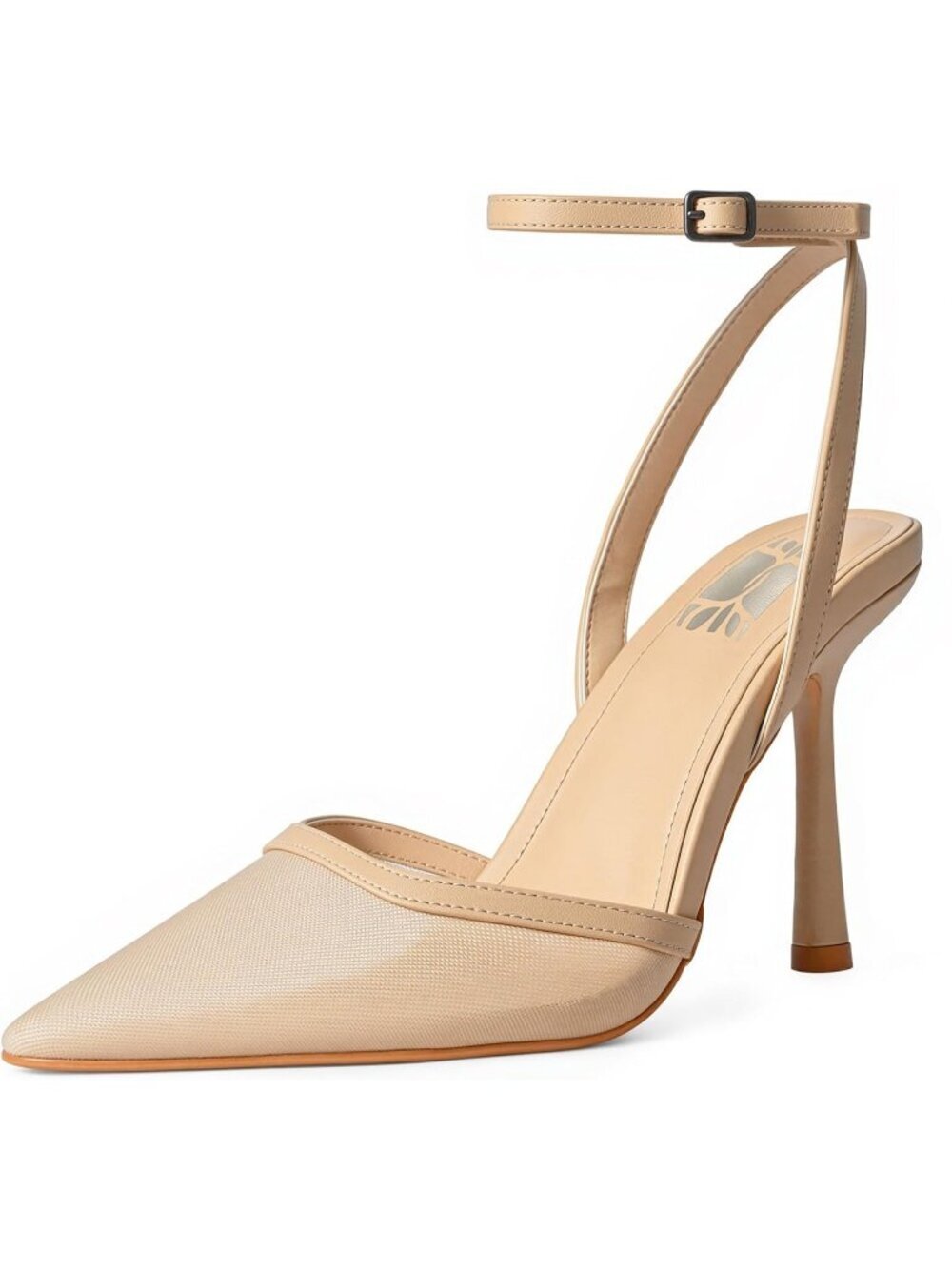 Women's Nude Rubber Pointed Closed Toe Ankle Strap Wedding Party High Heels